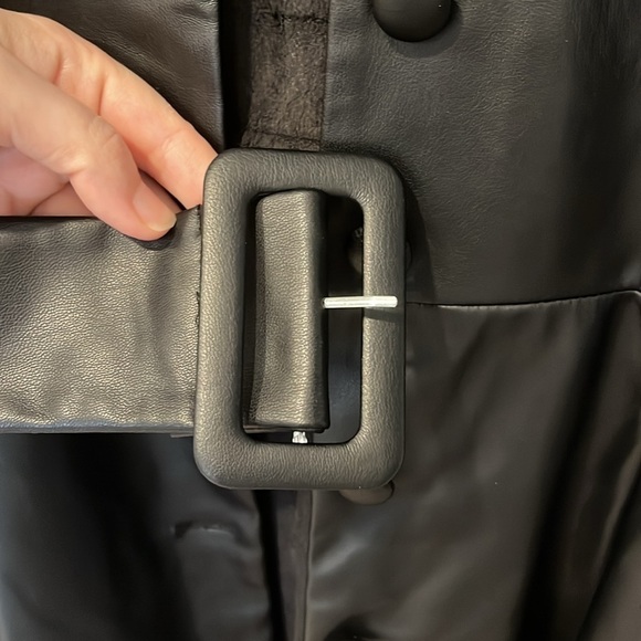 Zara Dress Faux Leather Black Button Belted Jacket Dress Size Medium - Picture 9 of 12